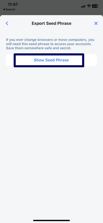 Show Seed Phrase